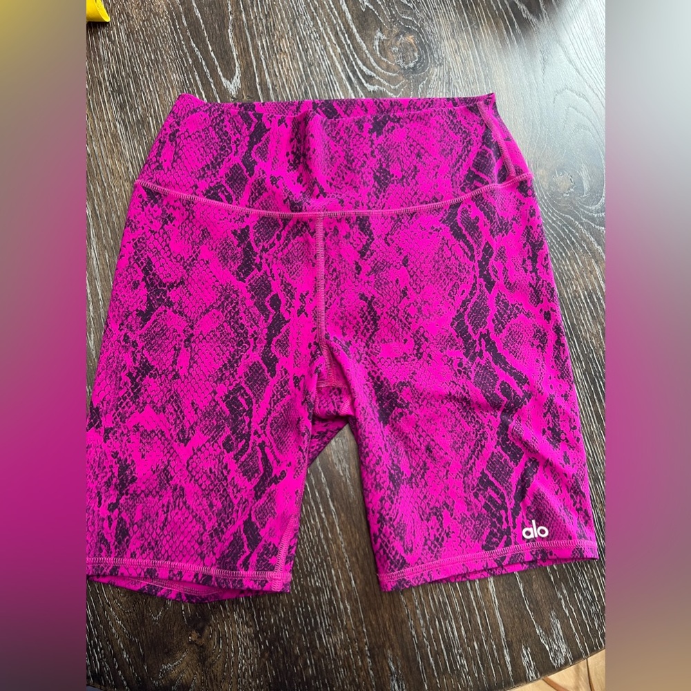 ALO Yoga Pink Snake Print Bike Shorts